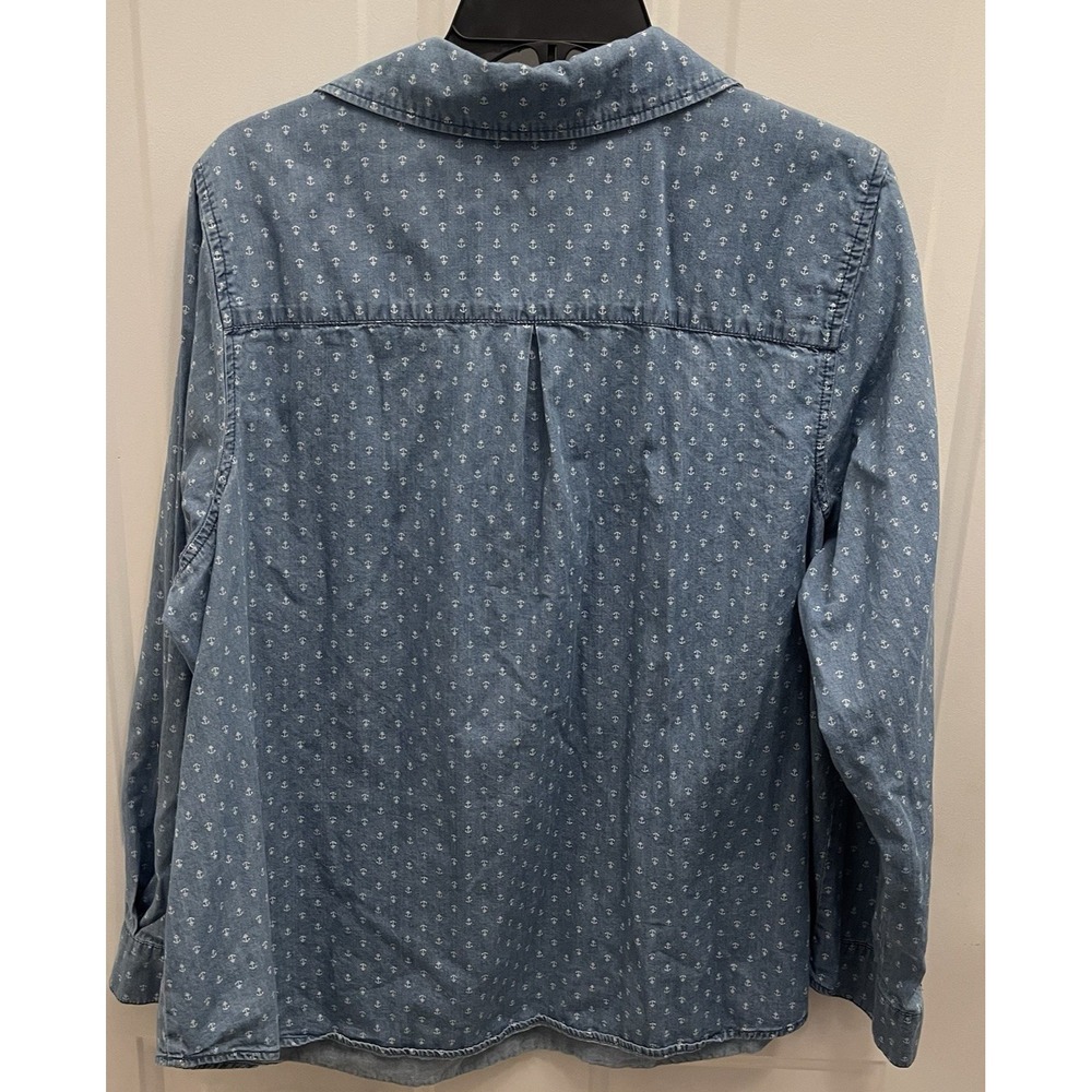 CJ Banks Popover Denim‎ Chambray Blouse Top Womens 1X Collared Anchor Nautical - Picture 7 of 8